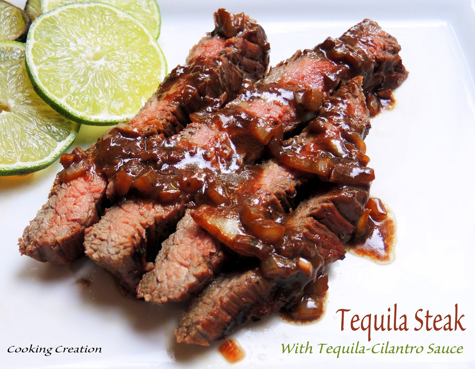 Cooking Creation Grilled Tequila Flank Steak with TequilaCilantro Sauce