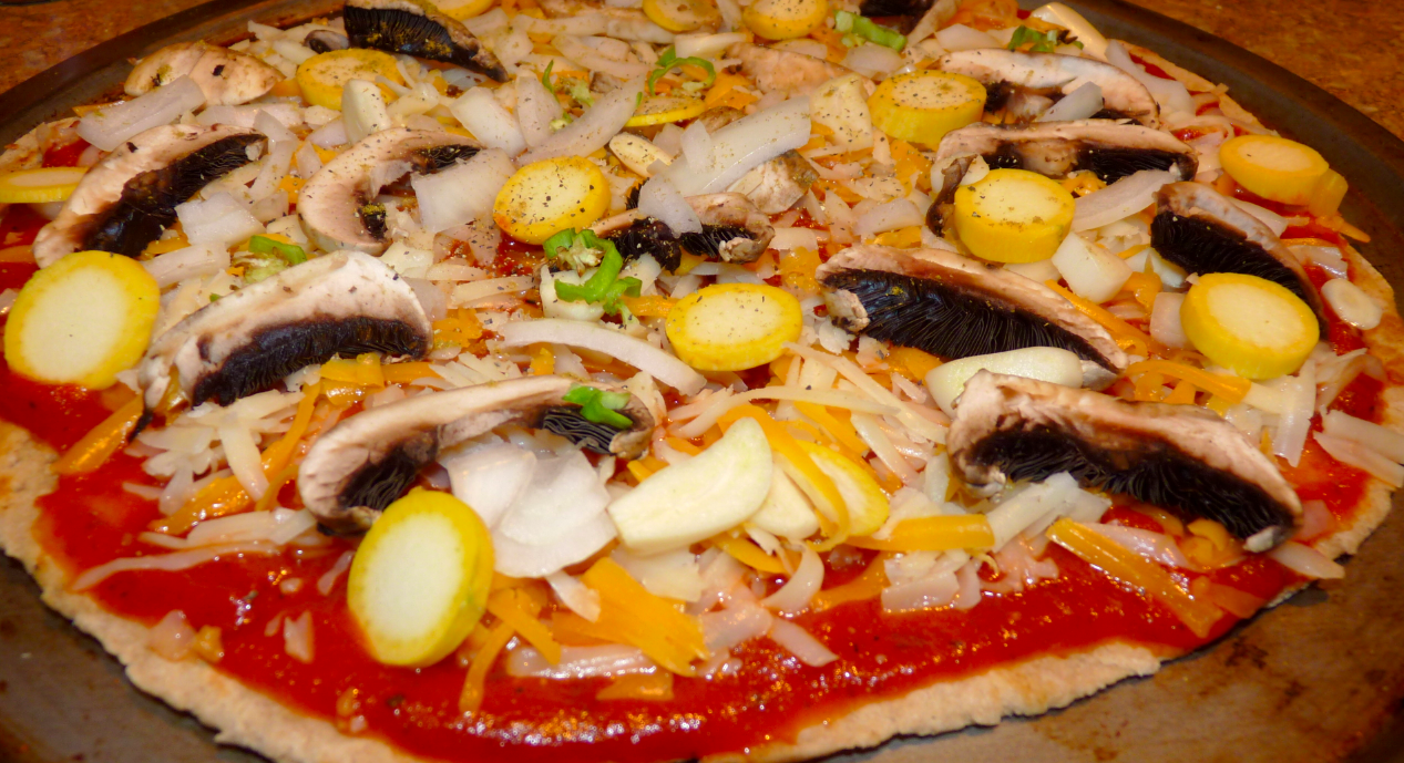 Veggie and Mushroom Lovers Pizza with Indian Spicy Curry Sauce