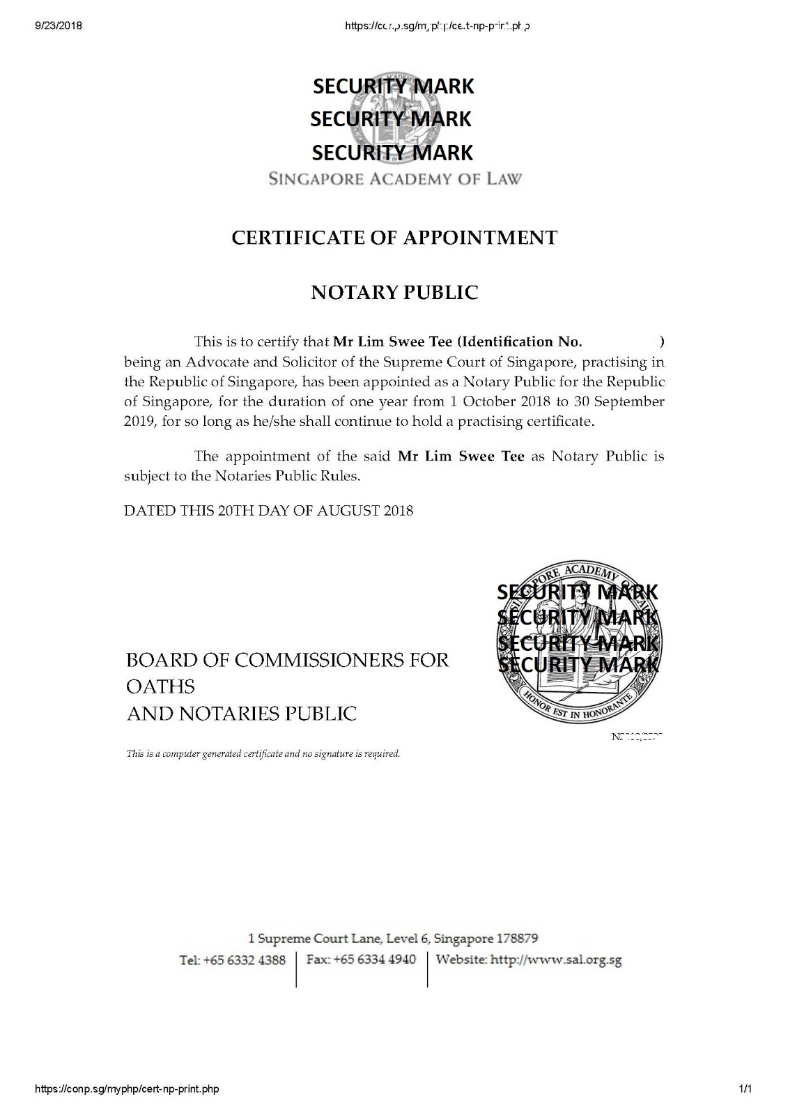 Singapore ICA Notary Public Certified Translations 新加坡公证翻译 2018