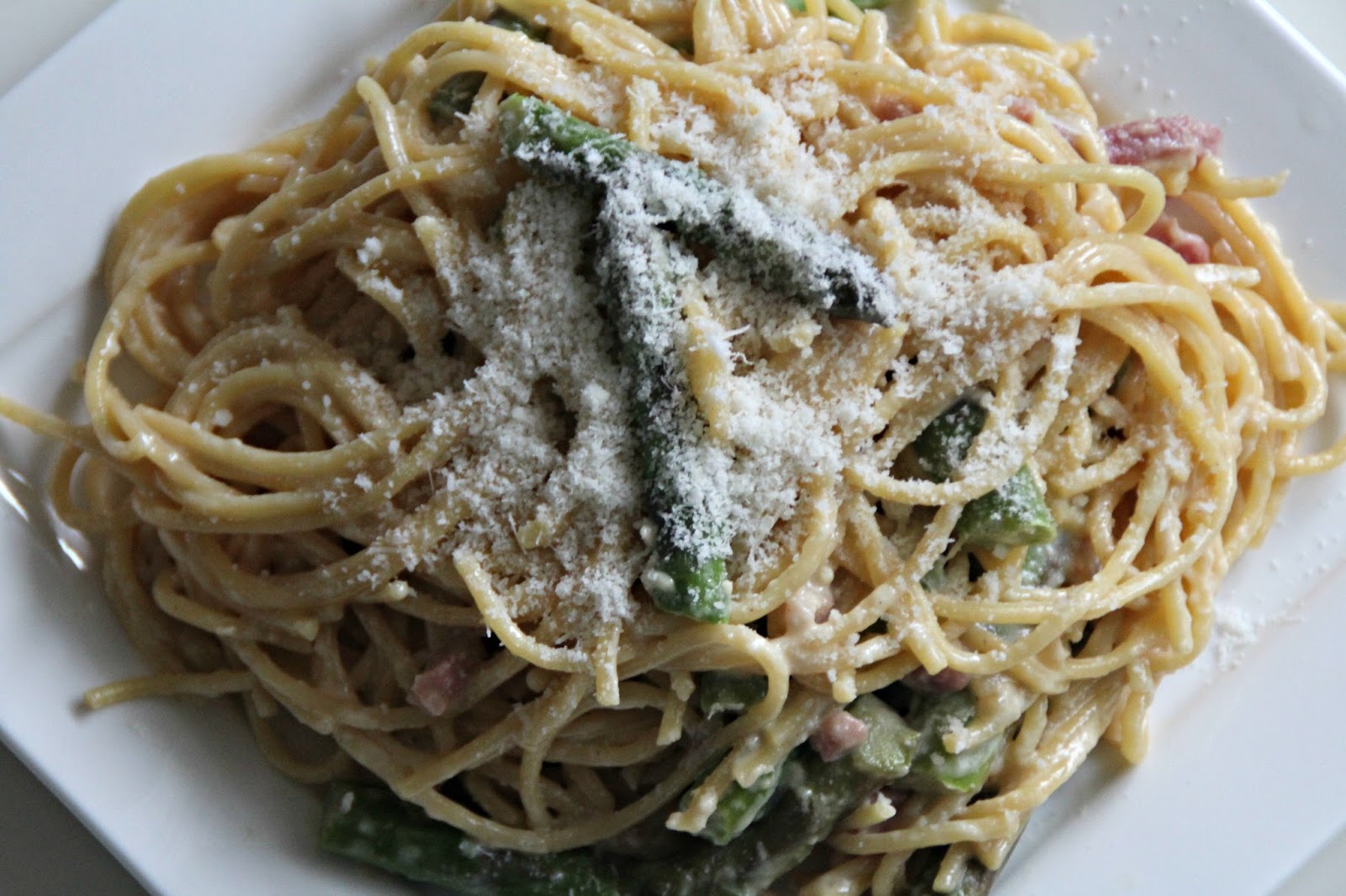 One teaspoon of passion Spaghetti carbonara met groene asperges