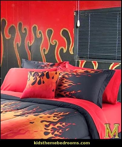 Decorating theme bedrooms - Maries Manor: flames bedding - flames wall