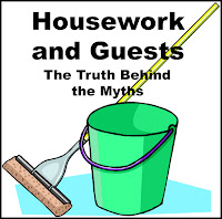 Housework and Guests the Truth Behind the Myths Graphic of a Mop and Bucket, with Title Overlaid