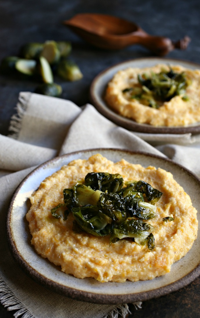 Hungry Couple Butternut and Ricotta Polenta with Crispy Brussels Sprouts