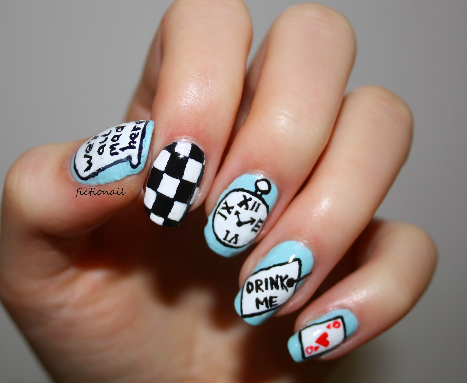 1. "Alice in Wonderland" themed nail art tutorial by cutepolish - wide 8