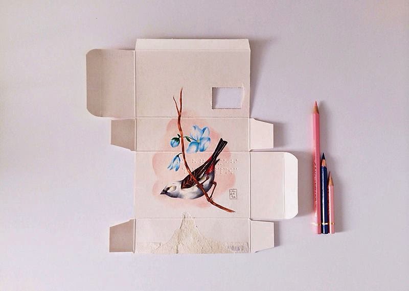 Birds Painting on Unfolded Medicine Boxes