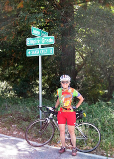 pep with bicycle on Empire Grade at the top of Jamison Creek Road