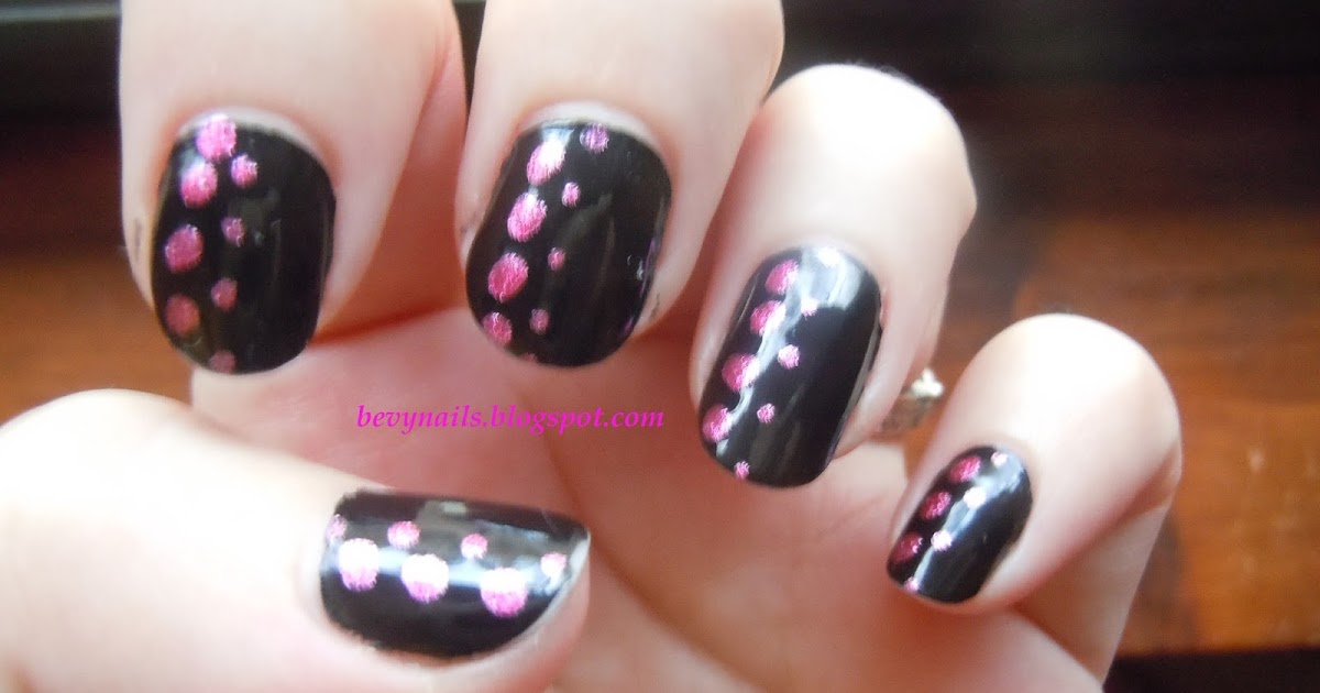 Bevy's Nails: Black with Pink dots
