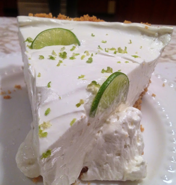 Slice of key lime pie on plate
