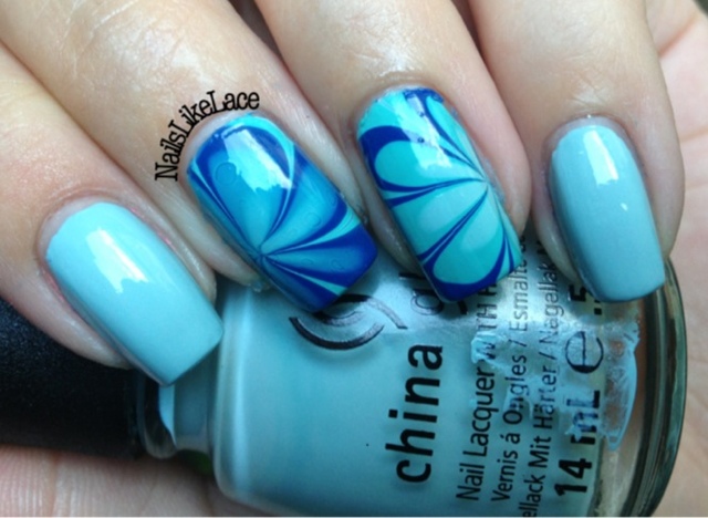 NailsLikeLace: Shades of Blue Water Marble