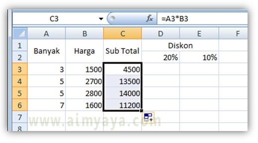 Contoh hasil copy paste rumus dengan cepat di excel Gambar: Contoh hasil copy paste rumus dengan cepat di excel