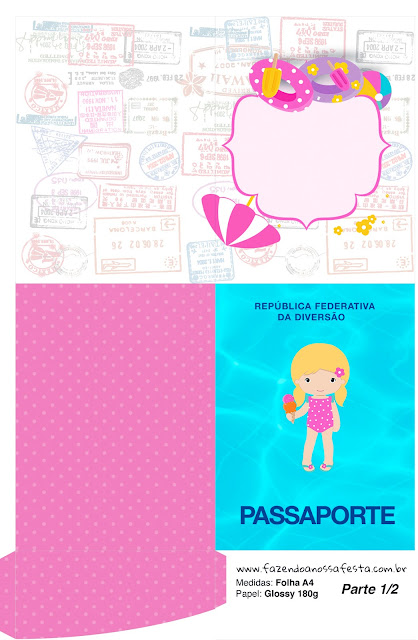 Fiesta en la Piscina para Niña Rubia: Imprimibles Gratis para Fiestas. Imprimible con forma de Pasaporte de Fiesta en la Piscina para Niña Rubia.