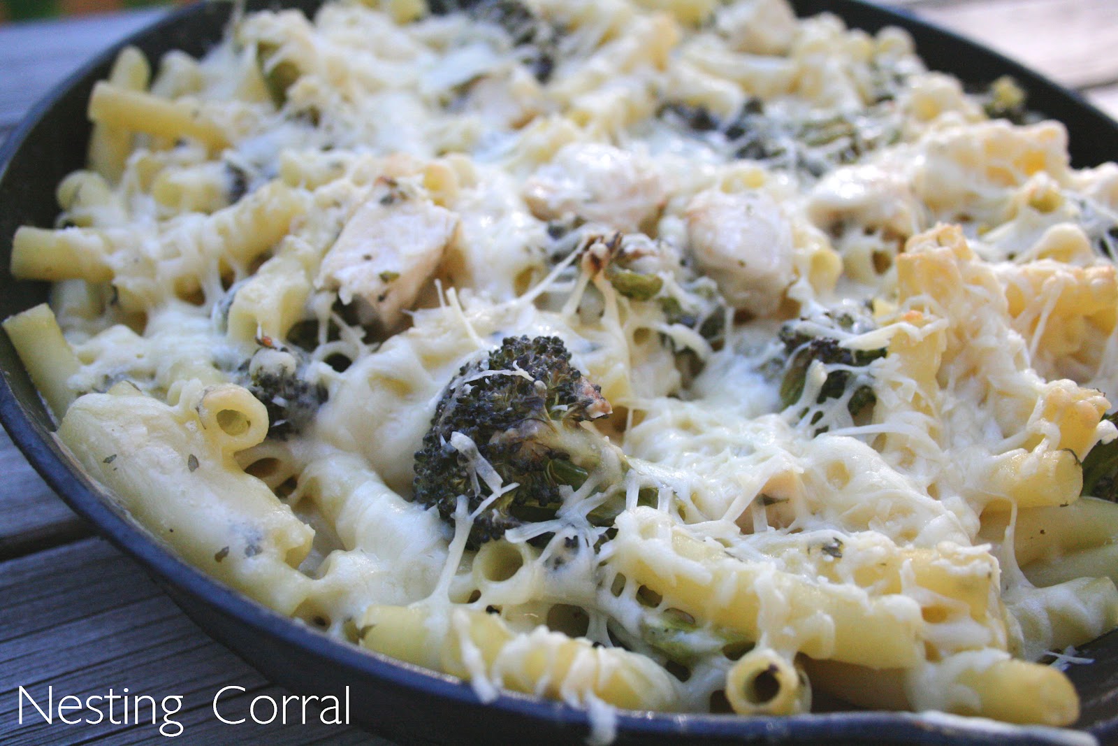 The Nesting Corral Chicken and Roasted Broccoli Pasta Bake