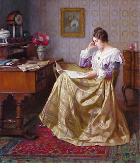 Karl Maria Schuster Elegant Lady reading at the Desk