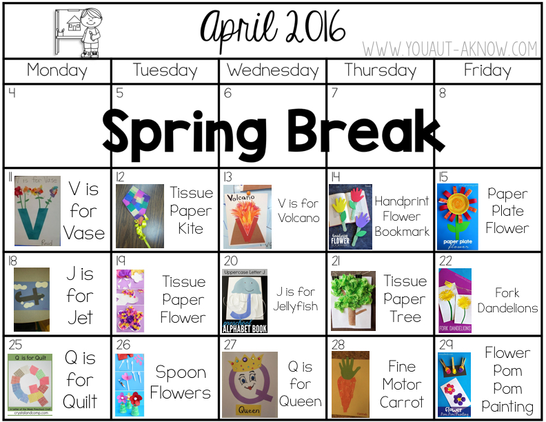 April Art Plans for a Special Education classroom. April's focus is on the letters V, J, and Q as well as gardening and plants.