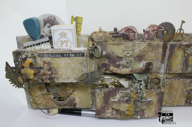 Mixed media faux vintage drawer by Phoebe Tonosaki