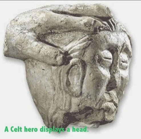 severed head  c300 BC, in stone, Celtic head hunting tradition