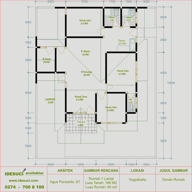 sketsa denah rumah type 90