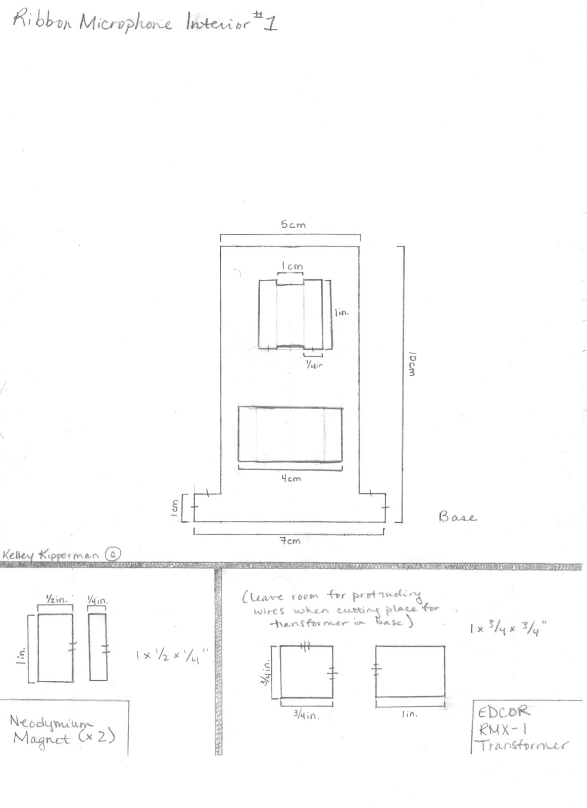 kelley\u0027s creative electronics homemade ribbon microphonethe initial drawing and dimensions of the inside of my ribbon microphone (including dimensions of transformer and magnets)