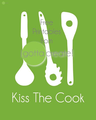 Kiss the Cook vintage kitchen utensil printables in 3 varieties at I Gotta Create!