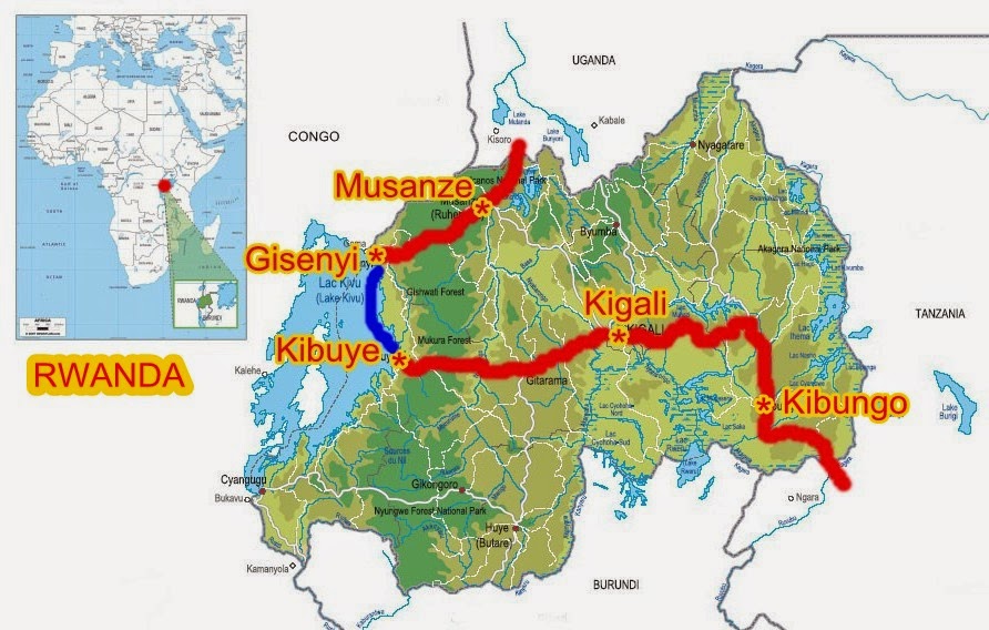 Traveling in Rwanda. Our route.
