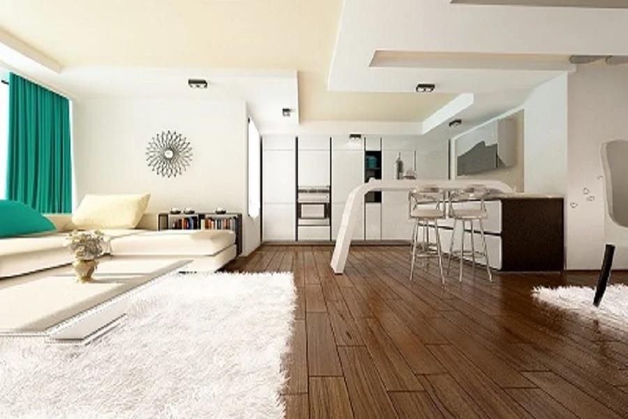 Design interior living cu bucatarie casa moderna 