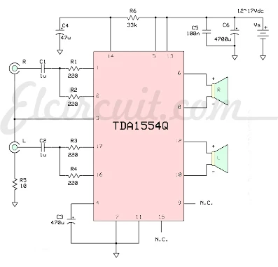 Schematic TDA1554HQ  Power Amp 