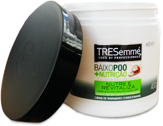Teste Creme de tratamento No Po, Low Poo e cowash da Tresemmé (Baixo Poo + Nutrição) com água e Leite de Coco