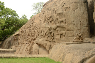 the great carved wall in the caves of Mamallapuram