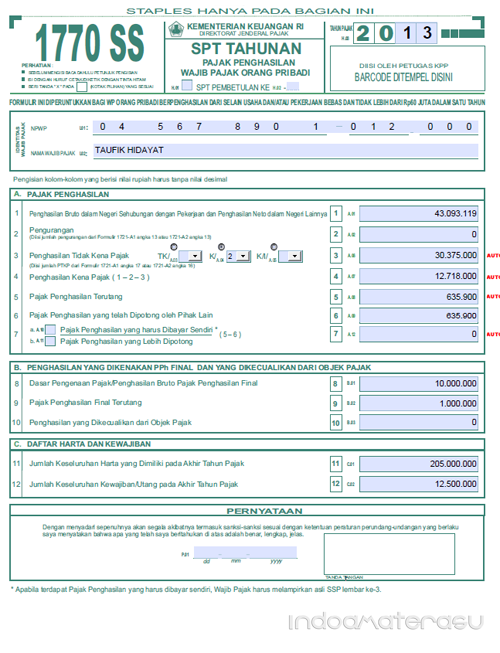 Contoh Pengisian Formulir Spt Tahunan 1770 Ss