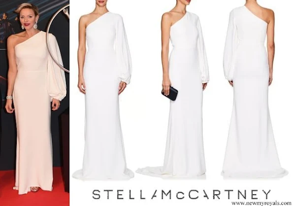 Princess Charlene wore Stella McCartney Kate Crepe One-Shoulder Gown