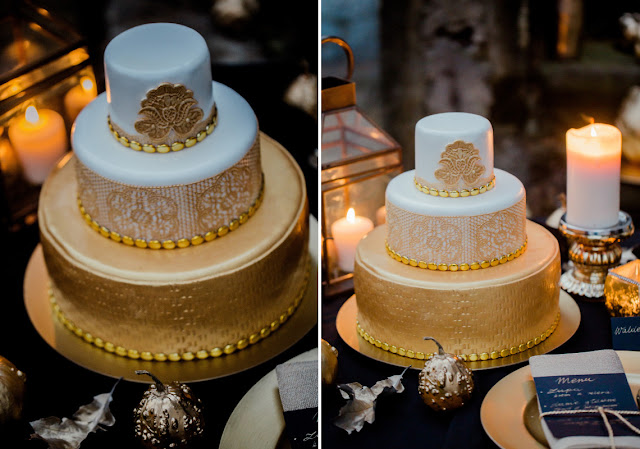 Złoty tort ślubny