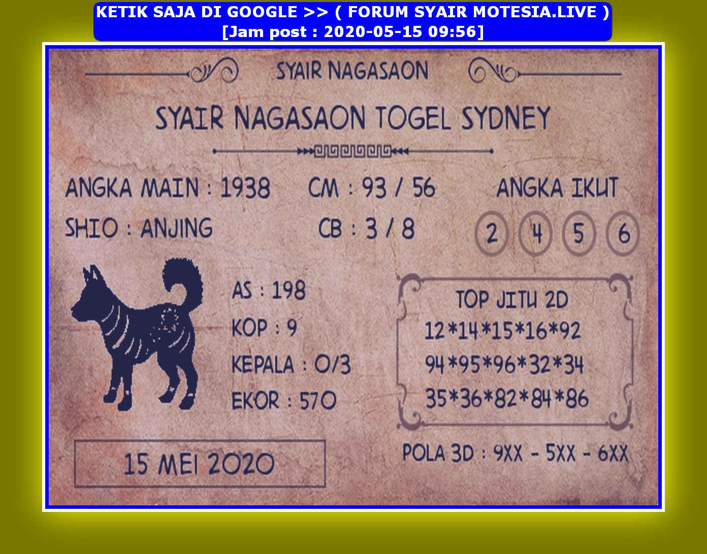 Prediksi Syair Sydney 15 Mei 2020 KODE SYAIR SGP SYAIR