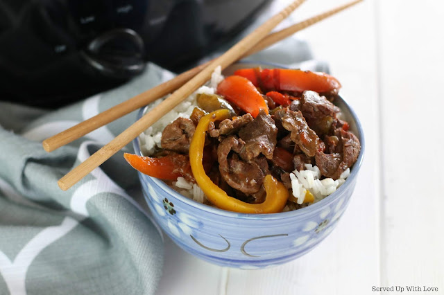 Easy Crock Pot Pepper Steak recipe from Served Up With Love