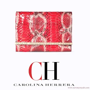 Queen Letizia Style Carolina Herrera Animal Print Clutch Bag in Red
