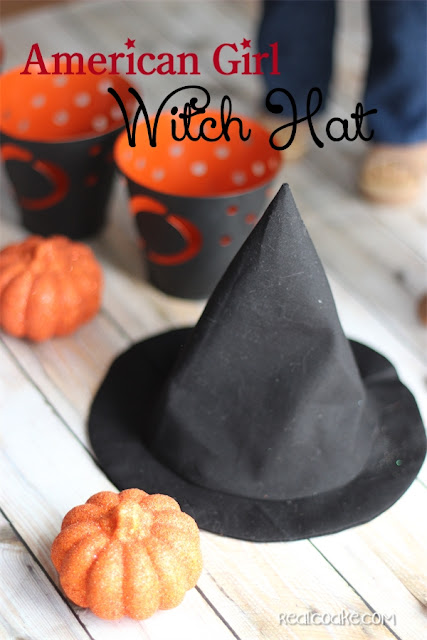 Free American Girl Doll clothes pattern to make a cute and easy witch hat. #AGDoll #AmericanGirlDoll #Halloween #Sewing #RealCoake