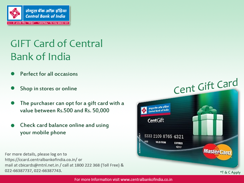 CENT GIFT CARD GIFT Card of Central Bank of India