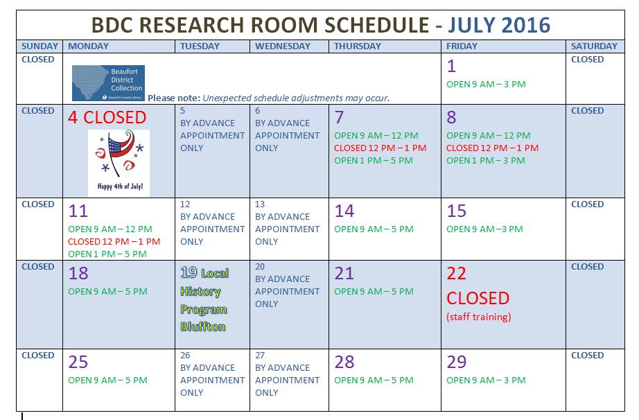 Beaufort District Collection Connections July 7 11th Lunchtime Closure