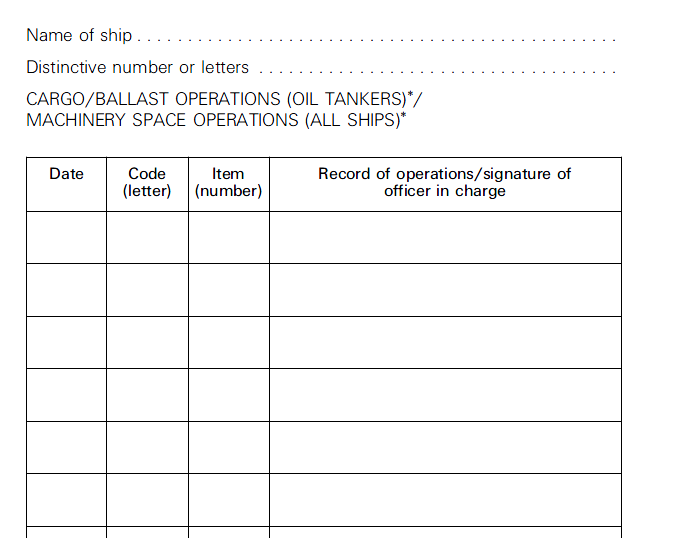 MEO Class IV Exam Oil Record Book (ORB) Part 1, Annex 1 Entries with