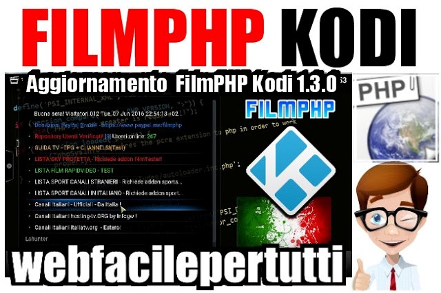 Aggiornamento FilmPHP Kodi 1.3.0  –  Ecco  Il Migliore Add On Video Di Kodi Per Vedere Tutta La Televisione Satellitare e Digitale Gratis