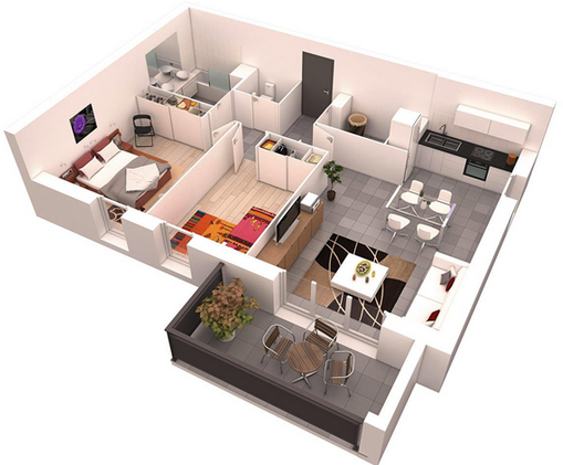 Desain  Denah Rumah  Minimalis  2  Kamar  Terbaru 3D Desain  Rumah  Minimalis 