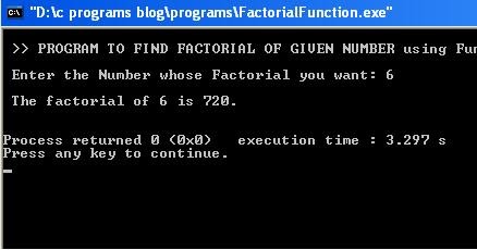 C PROGRAMS BLOG: C Program to find Factorial of given Number using Function