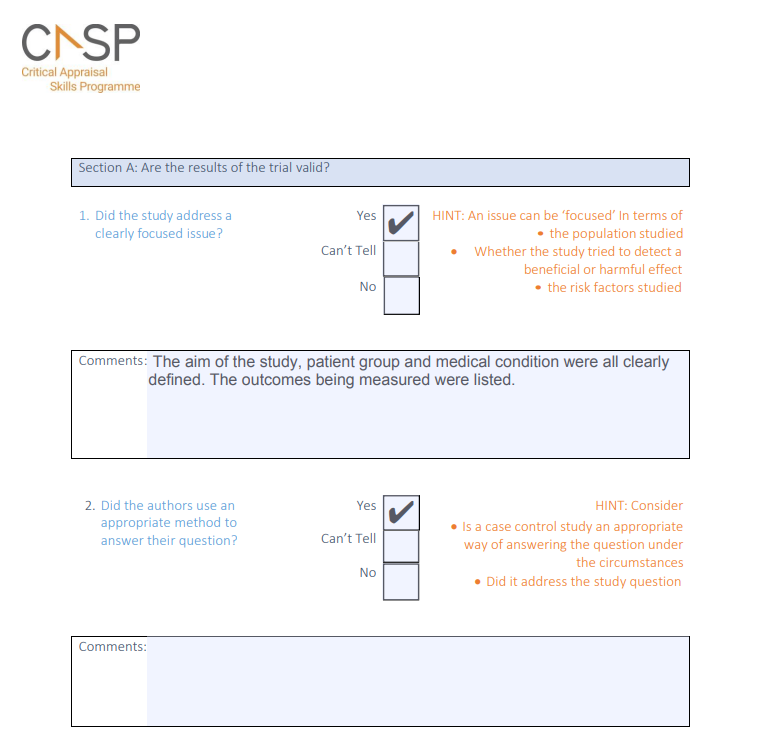critical appraisal skills program (casp) qualitative research checklist