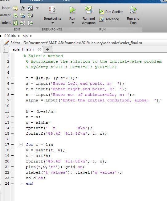 Euler S Method For Solving Ode Using Matlab Matlab Programming