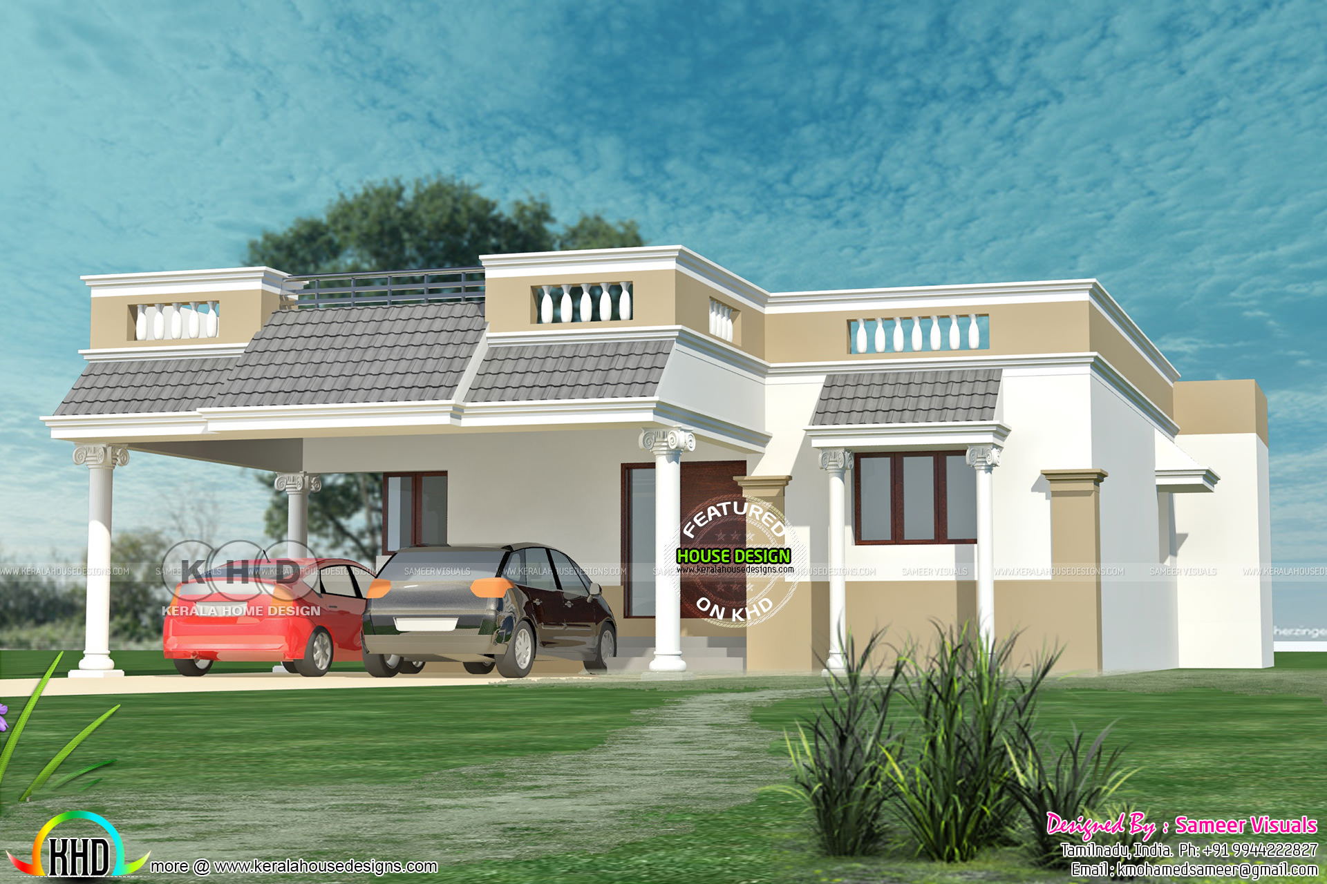 Tamilnadu Style 3 Bedroom Single Floor Home 1380 Sq Ft