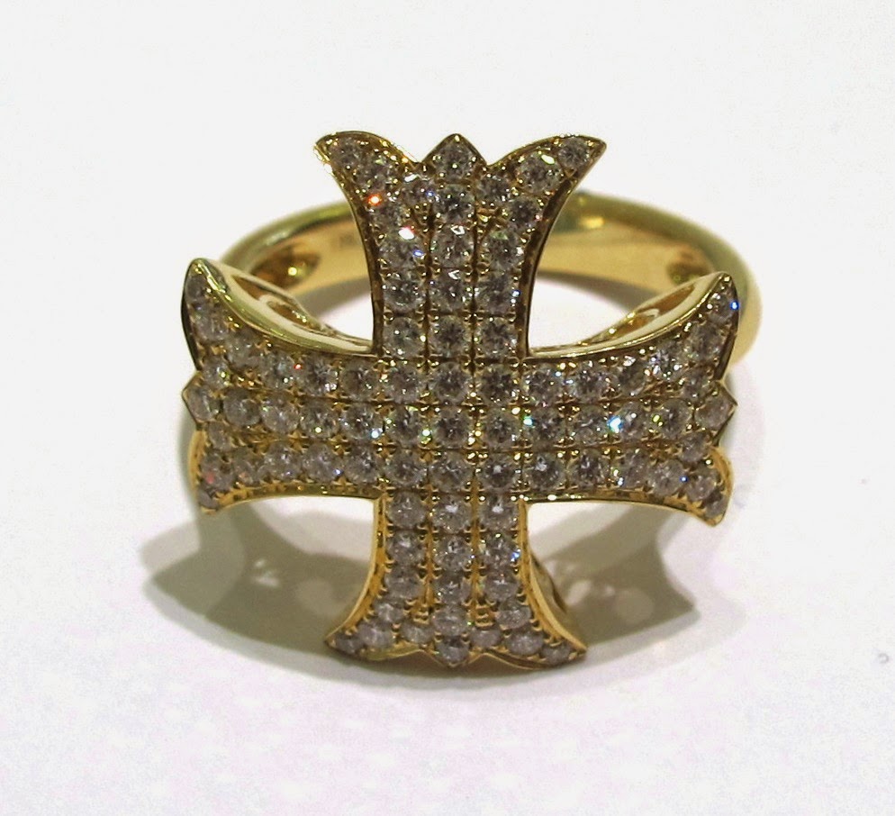Yellow Gold Cross Ring with White Diamonds