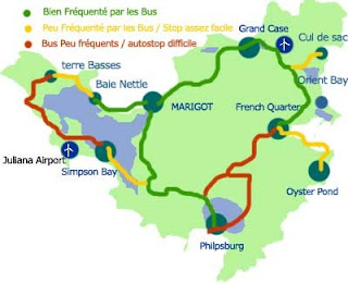 Carte circuit Bus transport en commun Saint Martin.