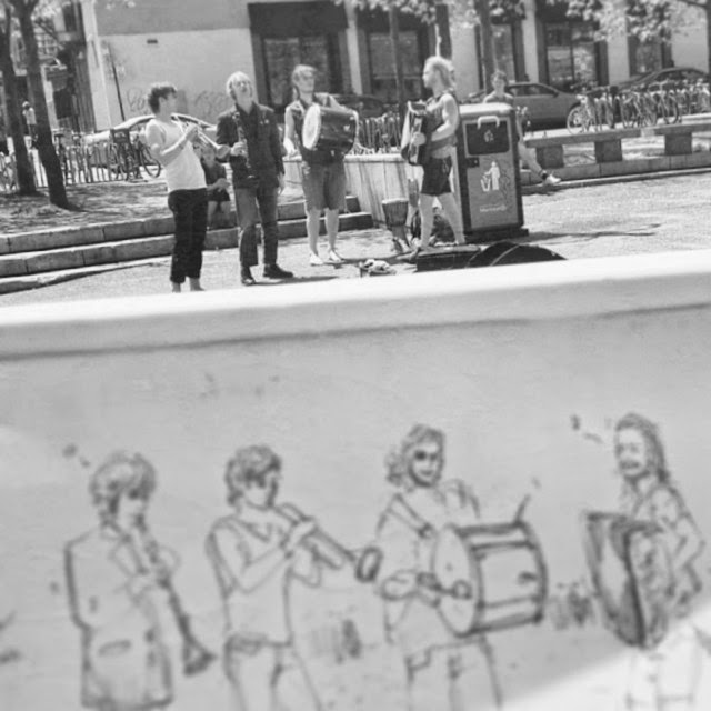Portrait of Montrealer, Montreal urbansketch, sketchbook, live drawing, Plateau Mont-Royal, musician, street artist, quartet, littleSun