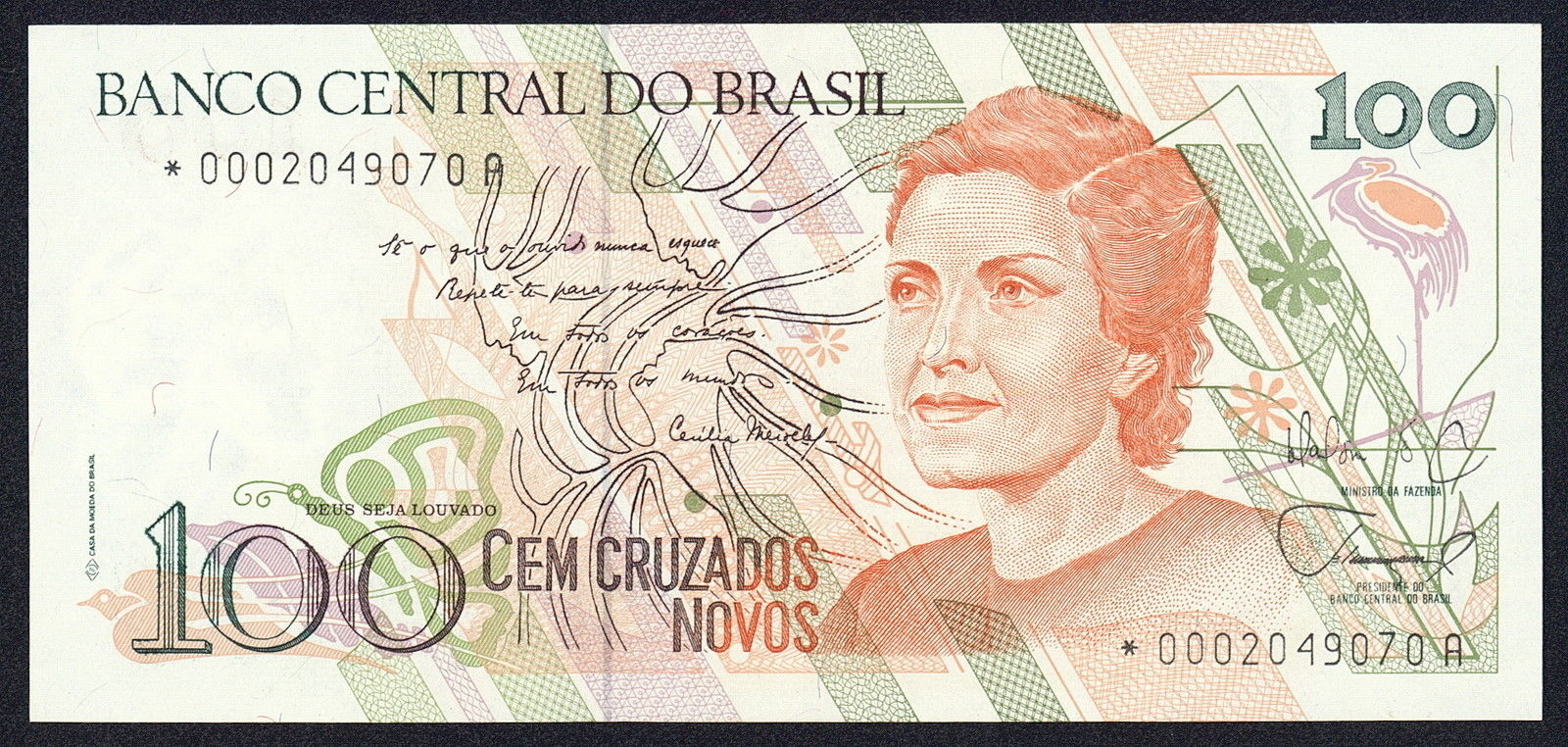 Brazil 100 Cruzados Novos banknote 1989 Cecilia Meireles|World