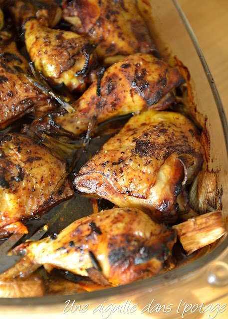 Poulet rôti, sauce huître et oignons de printemps