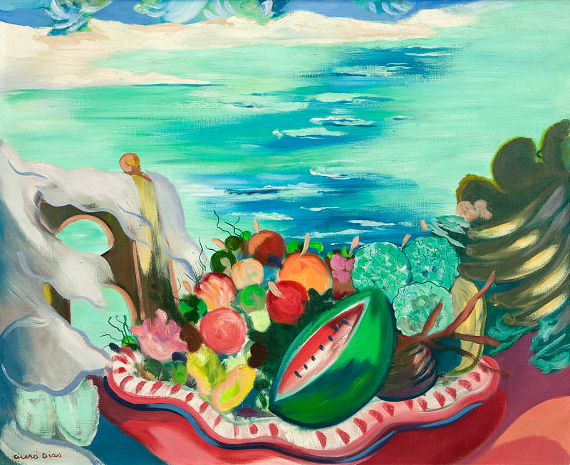 Frutas com Praia ao Fundo - Pintura de Cícero Dias Cícero Dias, da cidade de Escada - PE para o mundo